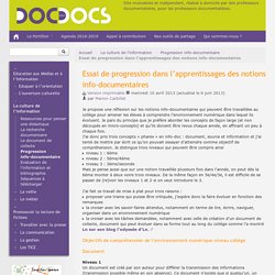 Essai de progression dans l'apprentissages des notions info-documentaires