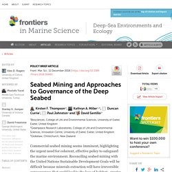 Seabed Mining and Approaches to Governance of the Deep Seabed