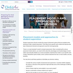 Placement Models and Approaches to Supervision - ClinEdAus