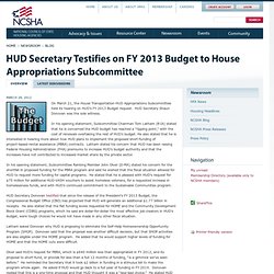 HUD Secretary Testifies on FY 2013 Budget to House Appropriations Subcommittee