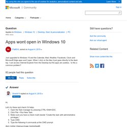 Apps wont open in Windows 10