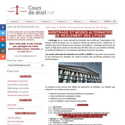 Cours d'arbitrage et modes alternatifs de règlement des litiges