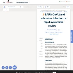Sao Paulo Med. J. vol.138 no.6 São Paulo Nov./Dec. 2020 Epub Oct 20, 2020 SARS-CoV-2 and arbovirus infection: a rapid systematic review