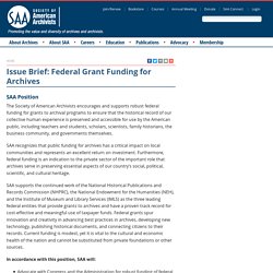 Issue Brief: Federal Grant Funding for Archives