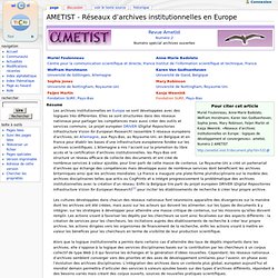 AMETIST - Réseaux d’archives institutionnelles en Europe - Ticri