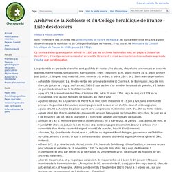 Archives de la Noblesse et du Collège héraldique de France - Liste des dossiers