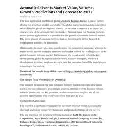 Aromatic Solvents Market Value, Volume, Growth Predictions and Forecast to 2031 – Telegraph