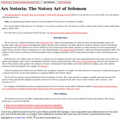 Ars Notoria: the Notory Art of Solomon
