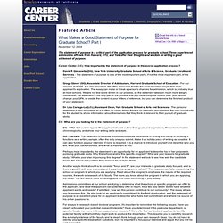 Career Center Article - What Makes a Good Statement of Purpose for Graduate School? Part I