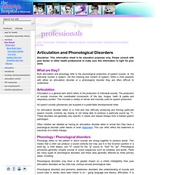 Articulation and Phonological Disorders - The Children's Hospital at Westmead