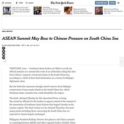 ASEAN Summit May Bow to Chinese Pressure on South China Sea