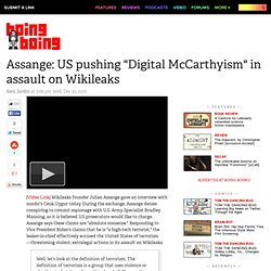 Assange: US pushing "Digital McCarthyism" in assault on Wikileaks