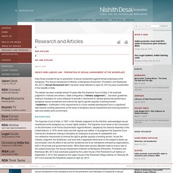 Nishith Desai Associates: India’s New Labour Law - Prevention of Sexual Harassment at the Workplace