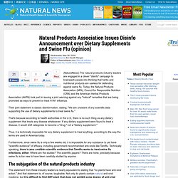 Natural Products Association Issues Disinfo Announcement over Dietary Supplements and Swine Flu (opinion)