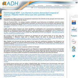 Association des directeurs d'hôpital : Communiqué ADH - Les drames humains demandent respect et retenue, l'Hôpital mérite mieux que des querelles stériles