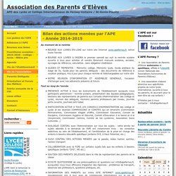 Association des Parents d'Elèves - Bilan des actions menées par l'APE - Année 2014-2015