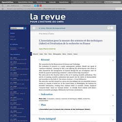 L’Association pour la mesure des sciences et des techniques (Adest) et l’évaluation de la recherche en France