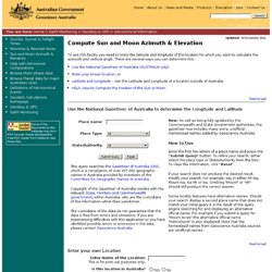 Geoscience Australia: Geodesy - Astronomical Information - Compute Sun and Moon Azimuth & Elevation