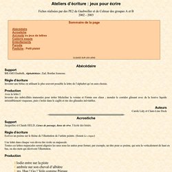 Ateliers d'écriture : jeux pour écrire