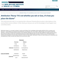Attribution Theory “It’s not whether you win or lose, it’s how you place the blame” — NZIHF
