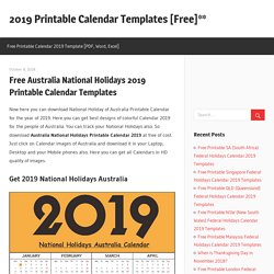 Free Australia National Holidays 2019 Printable Calendar Templates