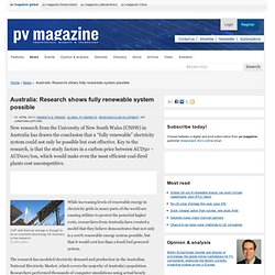 Australia: Research shows fully renewable system possible