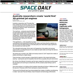 Australia researchers create 'world first' 3D-printed jet engines