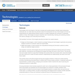 The Australian Curriculum v6.0 Technologies: Technologies