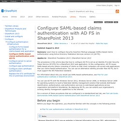 Configure SAML-based claims authentication with AD FS in SharePoint 2013