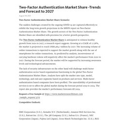 Two-Factor Authentication Market Share -Trends and Forecast to 2027 – Telegraph