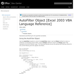 ... column filters. AutoFilter Object [Excel 2003 VBA Language Reference