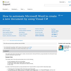 How to automate Microsoft Word to create a new document by using Visual C#