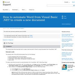 How to automate Word from Visual Basic .NET to create a new document