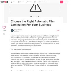 Choose the Right Automatic Film Lamination For Your Business