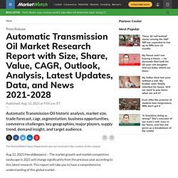 Automatic Transmission Oil Market Research Report with Size, Share, Value, CAGR, Outlook, Analysis, Latest Updates, Data, and News 2021-2028