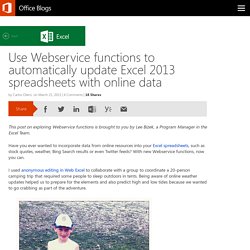 Use Webservice functions to automatically update Excel 2013 spreadsheets with online data