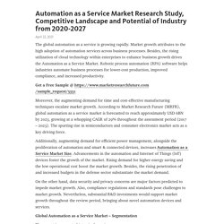 Automation as a Service Market Research Study, Competitive Landscape and Potential of Industry from 2020-2027 – Telegraph