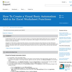 How To Create a Visual Basic Automation Add-in for Excel Worksheet Functions