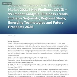 May 2021 Report on Global Automotive Exterior Smart Lighting Market Overview, Size, Share and Trends 2026