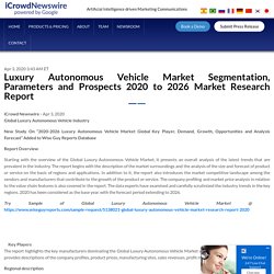 Luxury Autonomous Vehicle Market Segmentation, Parameters and Prospects 2020 to 2026 Market Research Report