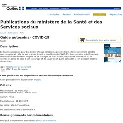Guide autosoins - COVID-19 - Publications du ministère de la Santé et des Services sociaux
