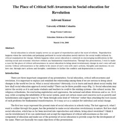 The Place of Critical Self-Awareness in Social education for Revolution
