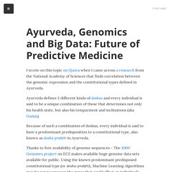 Ayurveda, Genomics and Big Data: Future of Predictive Medicine