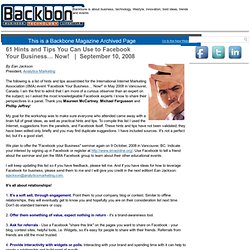 Backbone Magazine - 61 Hints and Tips You Can Use to Facebook Your Business… Now!