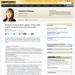Hacked memo leaked: Apple, Nokia, RIM supply backdoors for gov't intercept?