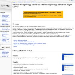 Backup the Synology server to a remote Synology server or RSync Server