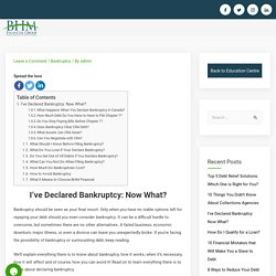 Bankruptcy - I’ve Declared Bankruptcy: Now What?