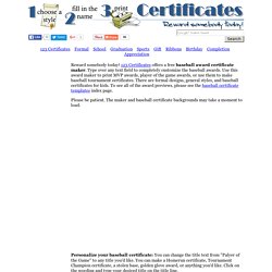 Baseball Award Certificate Maker - make and print baseball awards for kids, teams, or coaches