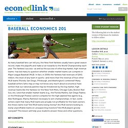 Baseball Economics 201