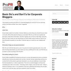 &quot; » Basic Do’s and Don’t’s for Corporate Bloggers&quot; from Pro PR
